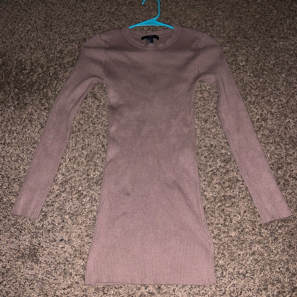 Brown Ribbed Long Sleeved Dress